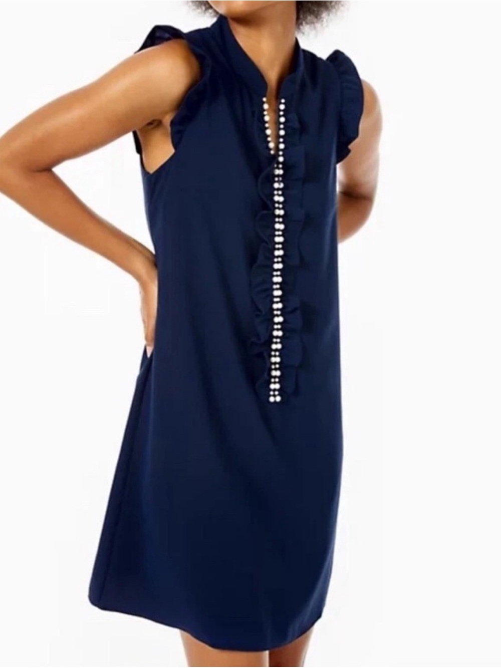 Lilly Pulitzer Navy Ruffle-Front Sleeveless Coverup Dress
